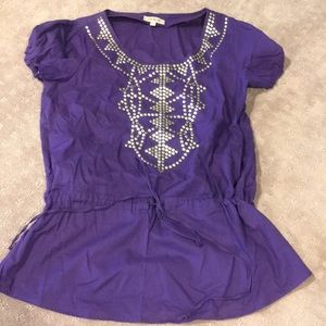 Bohemian Aztec purple top short sleeve stud